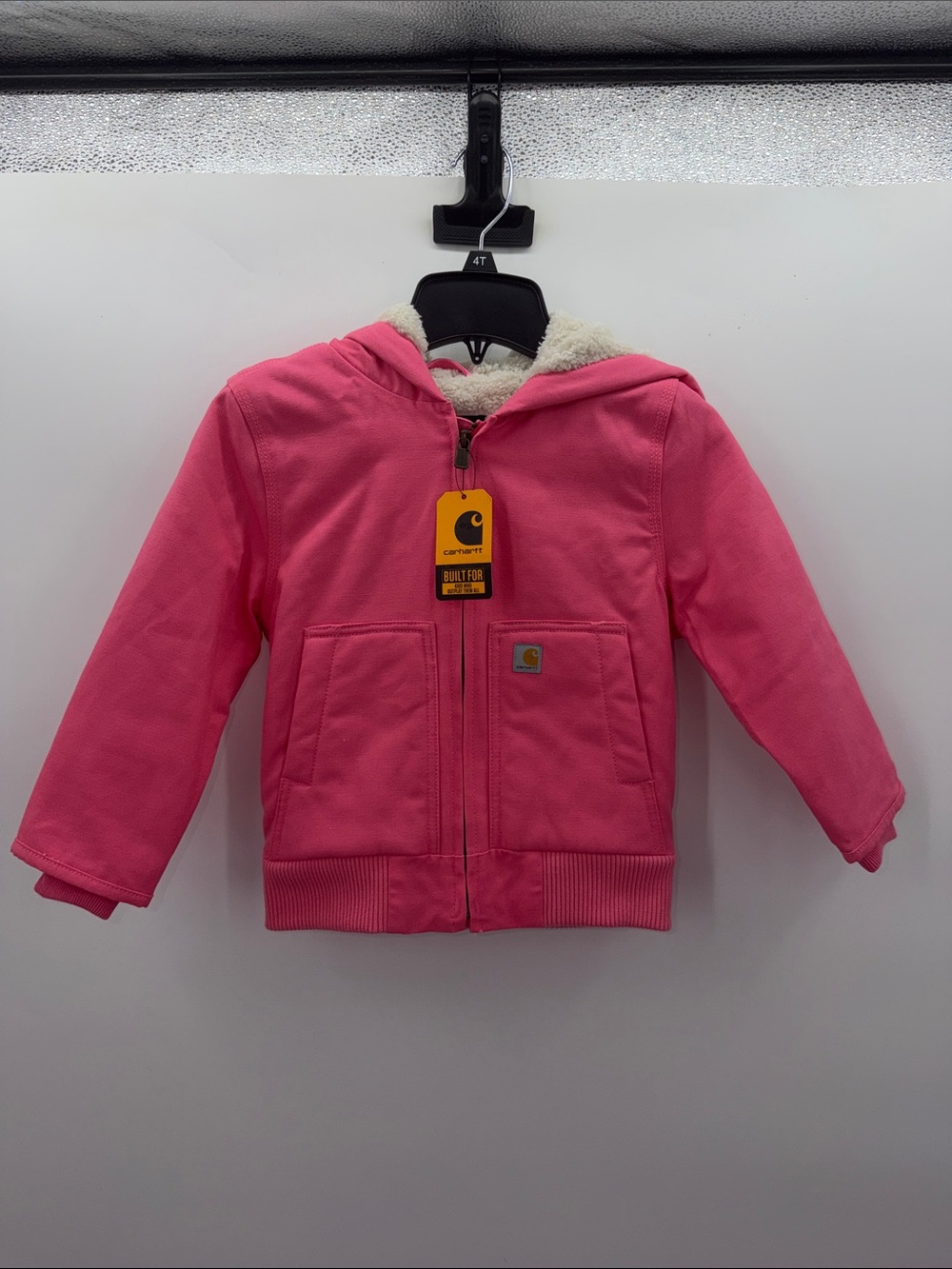 Carhartt Girls Pink Sherpa Hooded Canvas Jacket Sz 4T